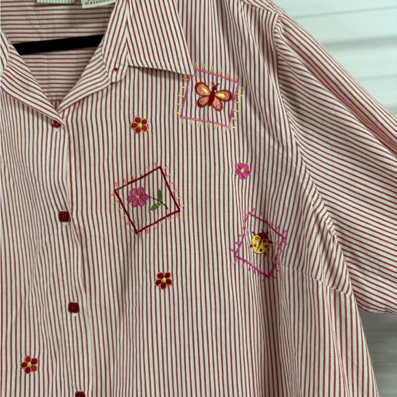 Vintage Striped Red Short Sleeve Shirt with Embroidery size 26women plus - Picture 4 of 8